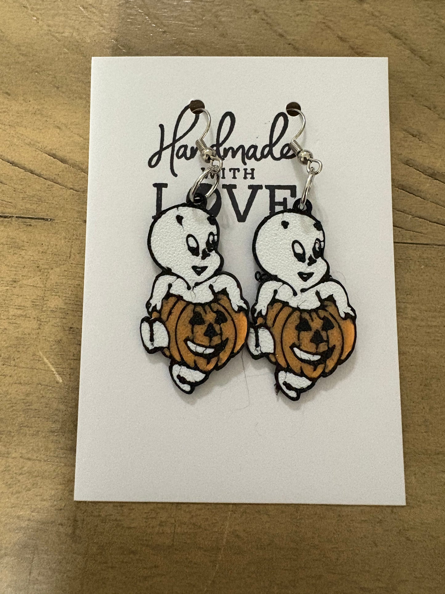 Ghostly casper pumpkin earrings