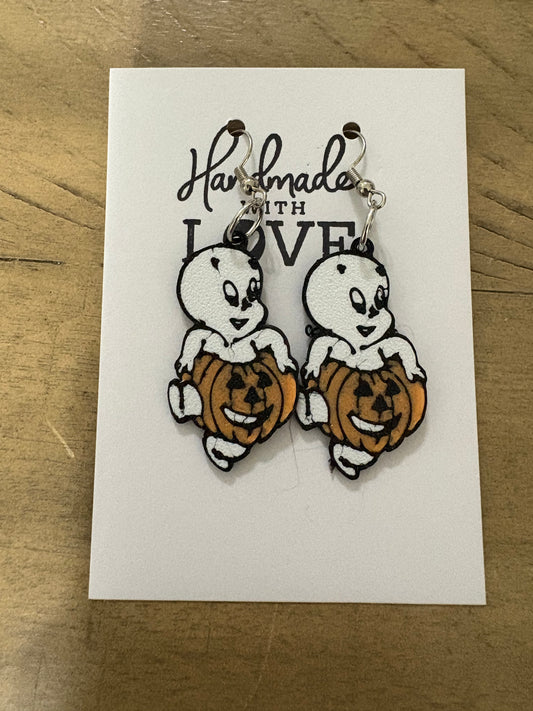 Ghostly casper pumpkin earrings