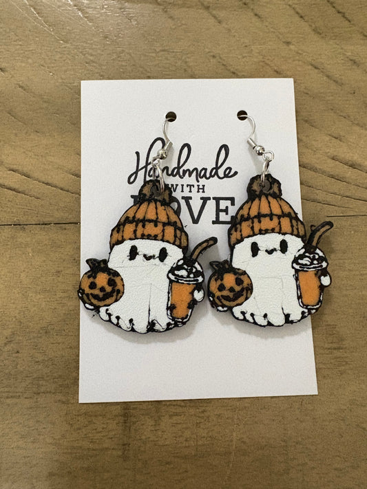Ghost w/pumpkin and drink earrings